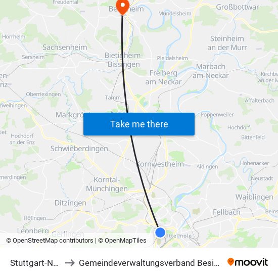 Stuttgart-Nord to Gemeindeverwaltungsverband Besigheim map