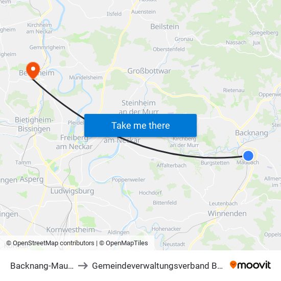 Backnang-Maubach to Gemeindeverwaltungsverband Besigheim map