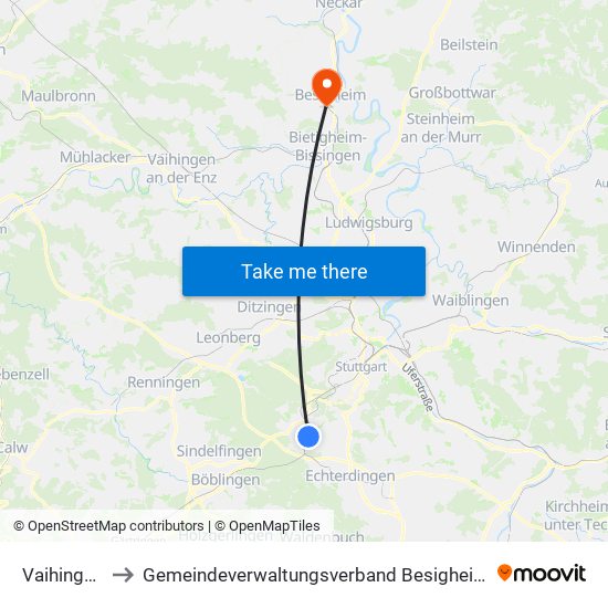 Vaihingen to Gemeindeverwaltungsverband Besigheim map