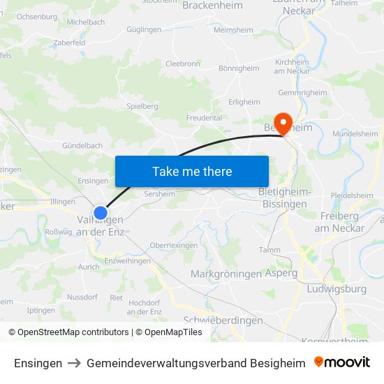 Ensingen to Gemeindeverwaltungsverband Besigheim map