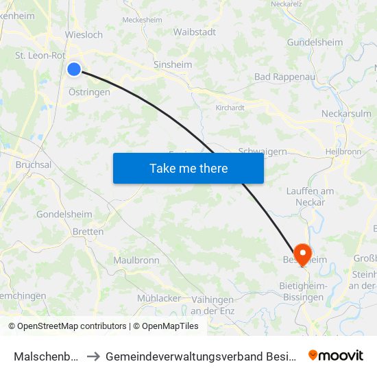 Malschenberg to Gemeindeverwaltungsverband Besigheim map