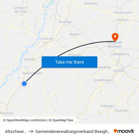 Altschweier to Gemeindeverwaltungsverband Besigheim map