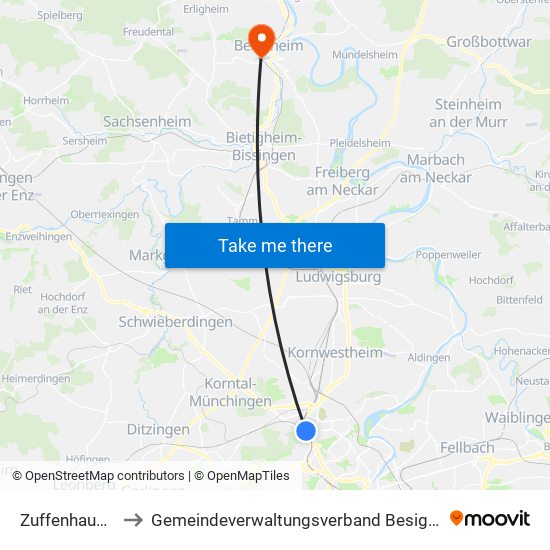 Zuffenhausen to Gemeindeverwaltungsverband Besigheim map
