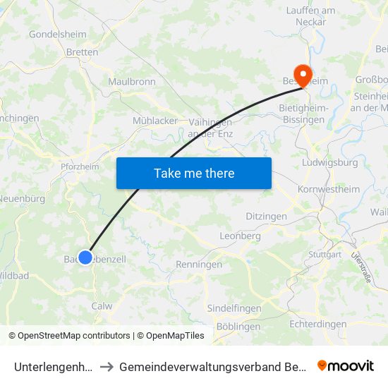 Unterlengenhardt to Gemeindeverwaltungsverband Besigheim map