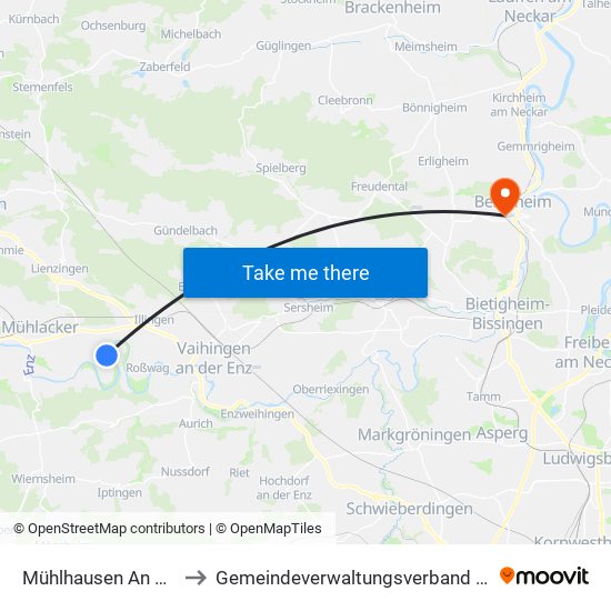 Mühlhausen An Der Enz to Gemeindeverwaltungsverband Besigheim map
