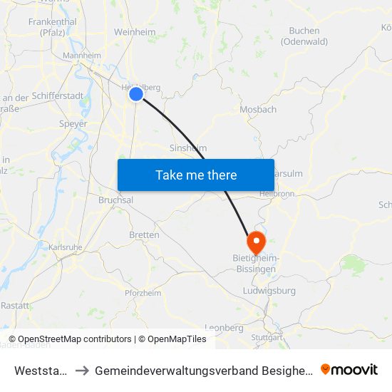 Weststadt to Gemeindeverwaltungsverband Besigheim map