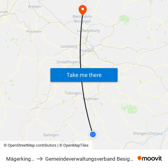 Mägerkingen to Gemeindeverwaltungsverband Besigheim map