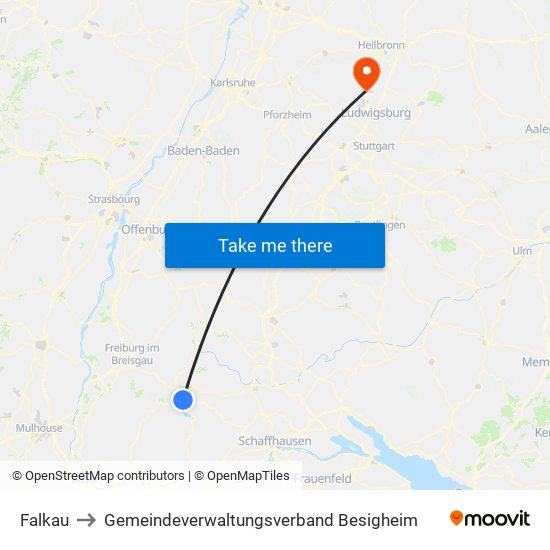 Falkau to Gemeindeverwaltungsverband Besigheim map