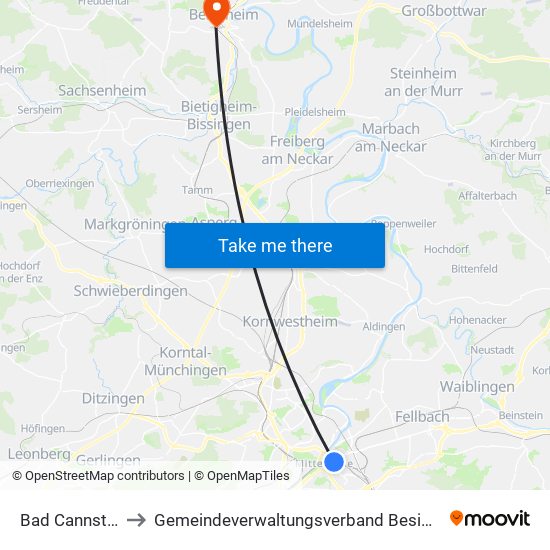 Bad Cannstatt to Gemeindeverwaltungsverband Besigheim map