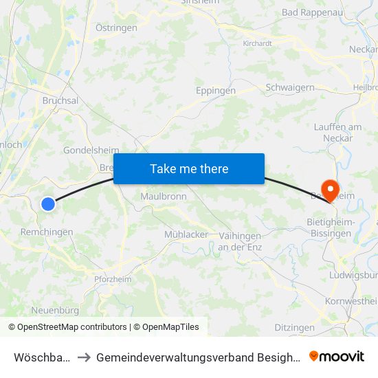 Wöschbach to Gemeindeverwaltungsverband Besigheim map