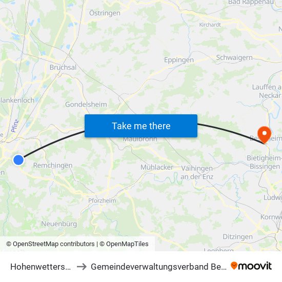 Hohenwettersbach to Gemeindeverwaltungsverband Besigheim map
