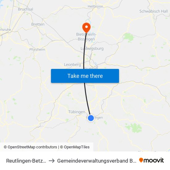 Reutlingen-Betzingen to Gemeindeverwaltungsverband Besigheim map