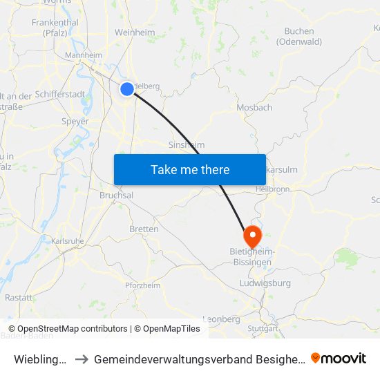 Wieblingen to Gemeindeverwaltungsverband Besigheim map