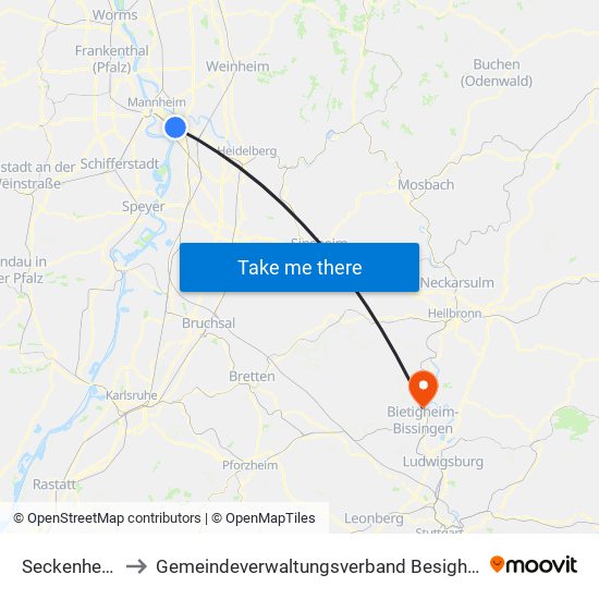 Seckenheim to Gemeindeverwaltungsverband Besigheim map