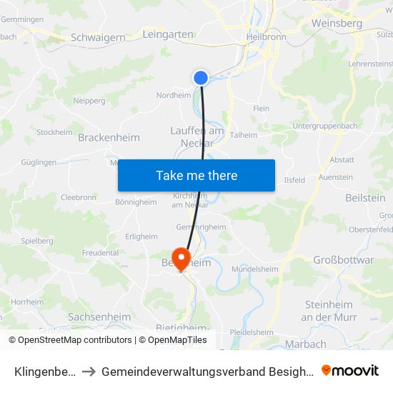 Klingenberg to Gemeindeverwaltungsverband Besigheim map