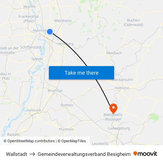 Wallstadt to Gemeindeverwaltungsverband Besigheim map