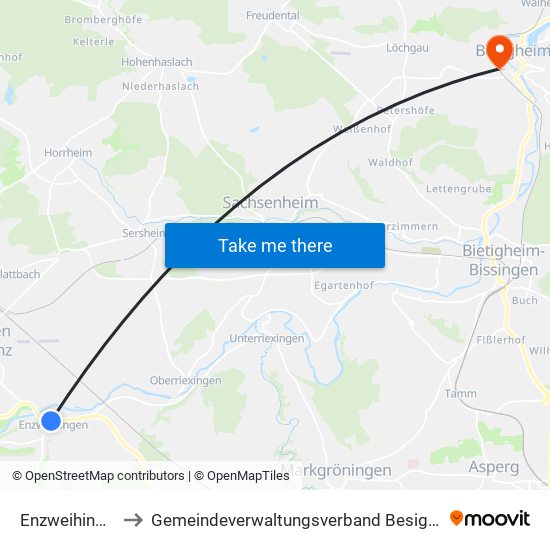 Enzweihingen to Gemeindeverwaltungsverband Besigheim map