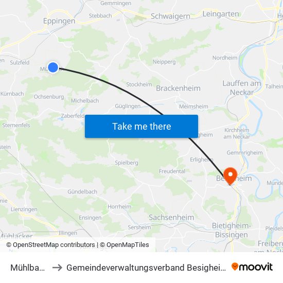 Mühlbach to Gemeindeverwaltungsverband Besigheim map