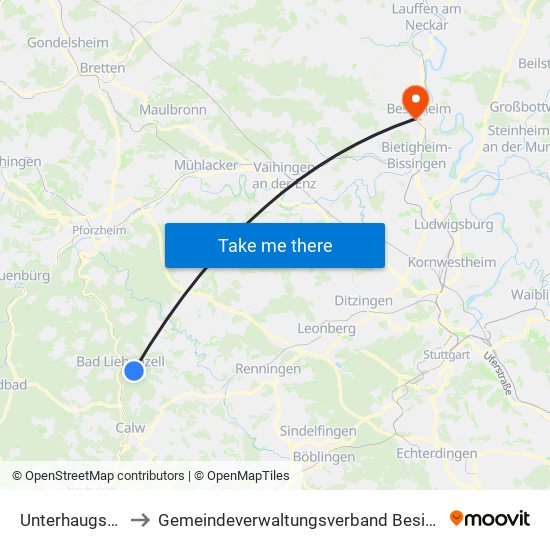 Unterhaugstett to Gemeindeverwaltungsverband Besigheim map