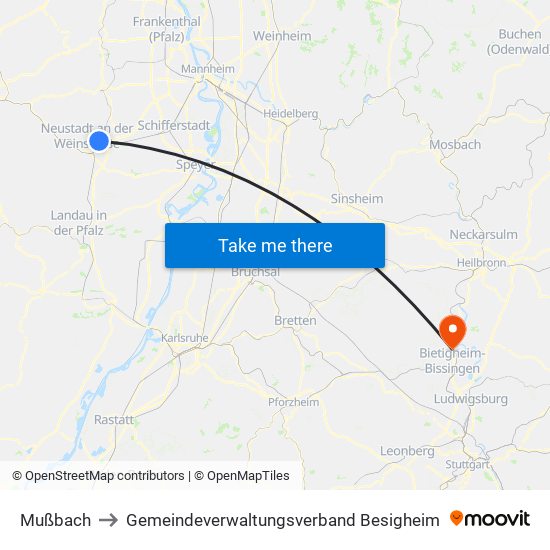 Mußbach to Gemeindeverwaltungsverband Besigheim map