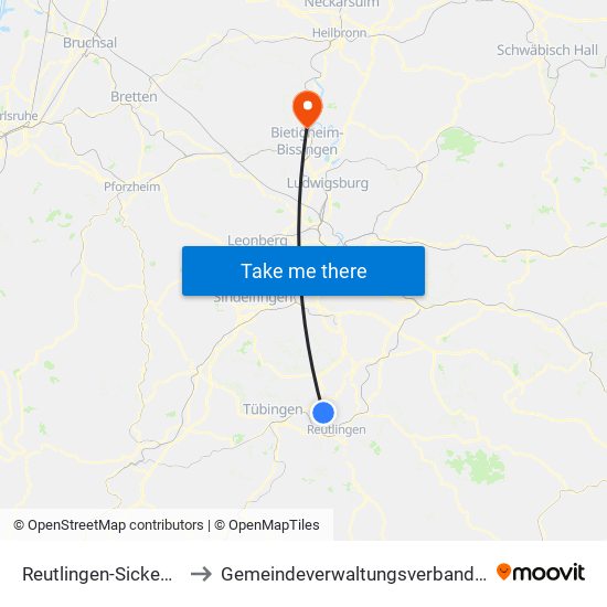 Reutlingen-Sickenhausen to Gemeindeverwaltungsverband Besigheim map