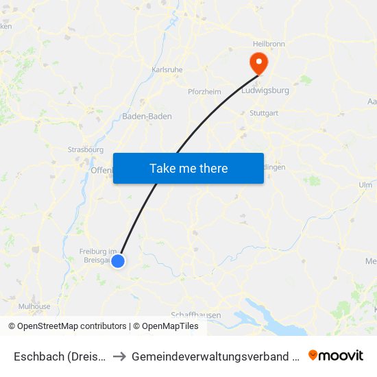 Eschbach (Dreisamtal) to Gemeindeverwaltungsverband Besigheim map