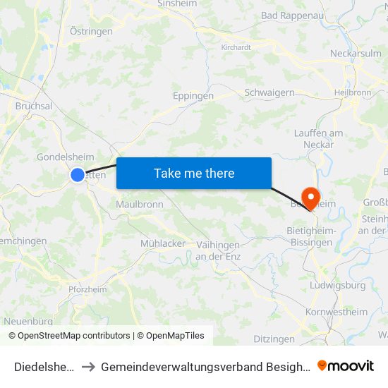 Diedelsheim to Gemeindeverwaltungsverband Besigheim map