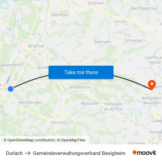 Durlach to Gemeindeverwaltungsverband Besigheim map