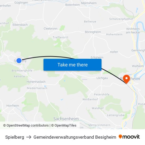 Spielberg to Gemeindeverwaltungsverband Besigheim map