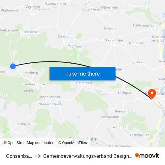 Ochsenbach to Gemeindeverwaltungsverband Besigheim map