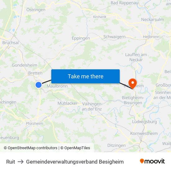 Ruit to Gemeindeverwaltungsverband Besigheim map