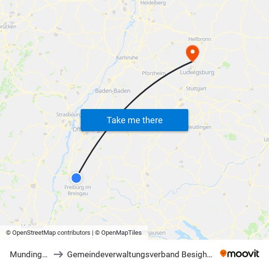Mundingen to Gemeindeverwaltungsverband Besigheim map