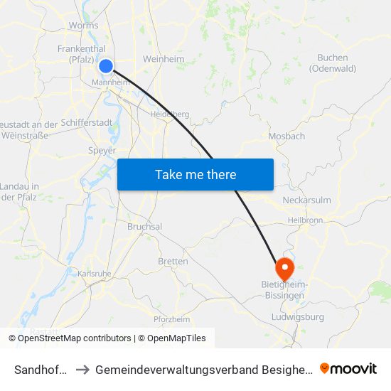 Sandhofen to Gemeindeverwaltungsverband Besigheim map