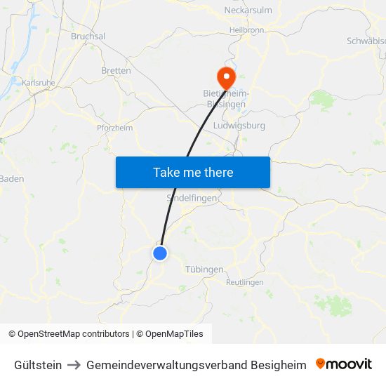 Gültstein to Gemeindeverwaltungsverband Besigheim map