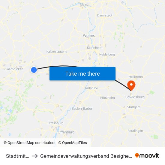 Stadtmitte to Gemeindeverwaltungsverband Besigheim map