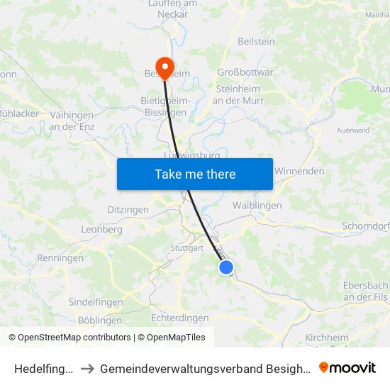 Hedelfingen to Gemeindeverwaltungsverband Besigheim map