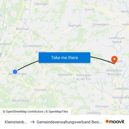 Kleinsteinbach to Gemeindeverwaltungsverband Besigheim map