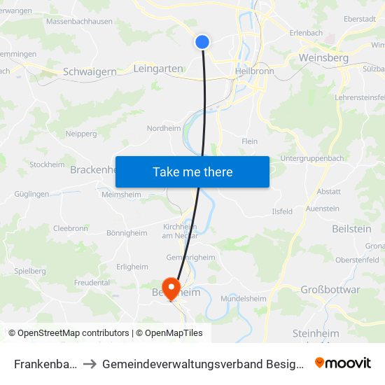 Frankenbach to Gemeindeverwaltungsverband Besigheim map