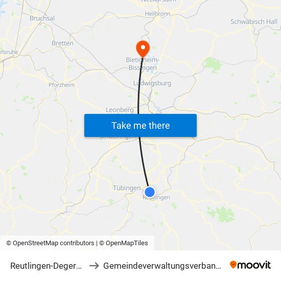 Reutlingen-Degerschlacht to Gemeindeverwaltungsverband Besigheim map