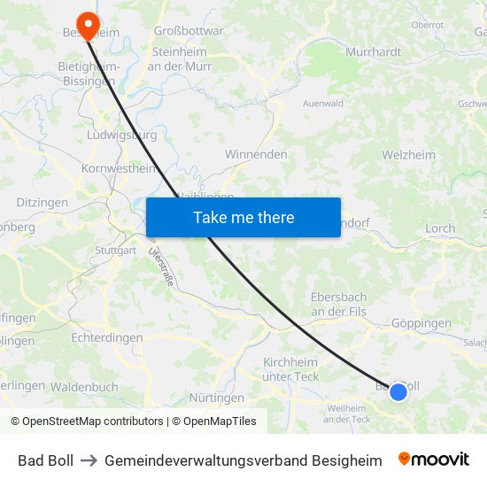 Bad Boll to Gemeindeverwaltungsverband Besigheim map