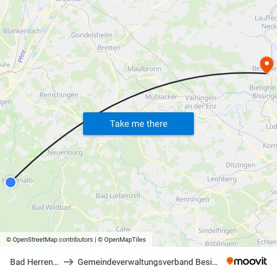 Bad Herrenalb to Gemeindeverwaltungsverband Besigheim map