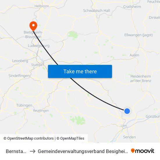 Bernstadt to Gemeindeverwaltungsverband Besigheim map