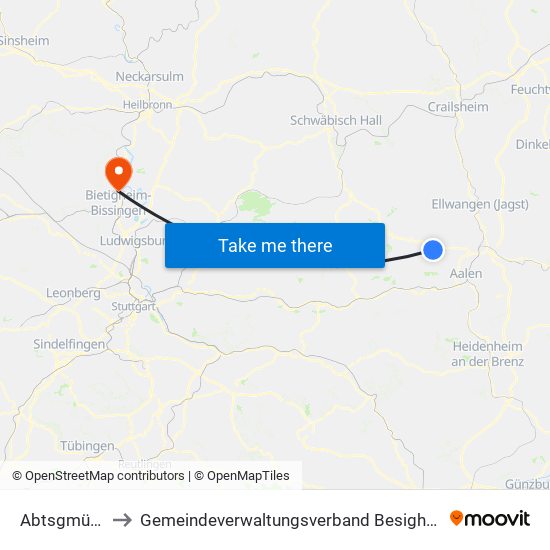 Abtsgmünd to Gemeindeverwaltungsverband Besigheim map