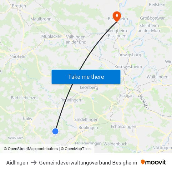 Aidlingen to Gemeindeverwaltungsverband Besigheim map
