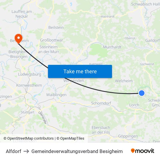 Alfdorf to Gemeindeverwaltungsverband Besigheim map