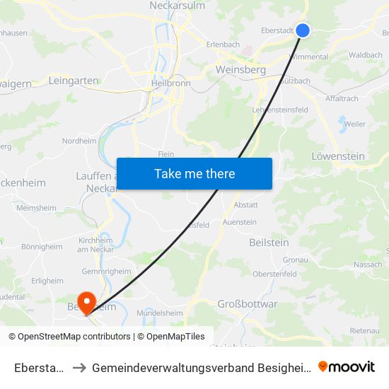 Eberstadt to Gemeindeverwaltungsverband Besigheim map