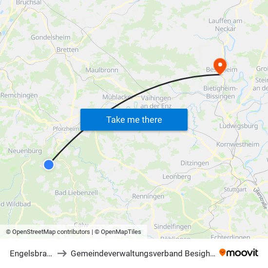 Engelsbrand to Gemeindeverwaltungsverband Besigheim map