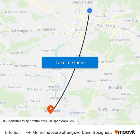 Erlenbach to Gemeindeverwaltungsverband Besigheim map