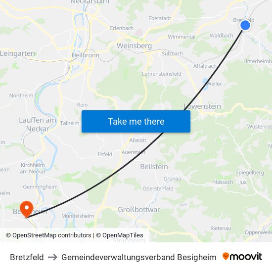 Bretzfeld to Gemeindeverwaltungsverband Besigheim map