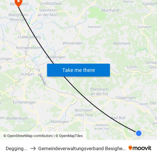Deggingen to Gemeindeverwaltungsverband Besigheim map